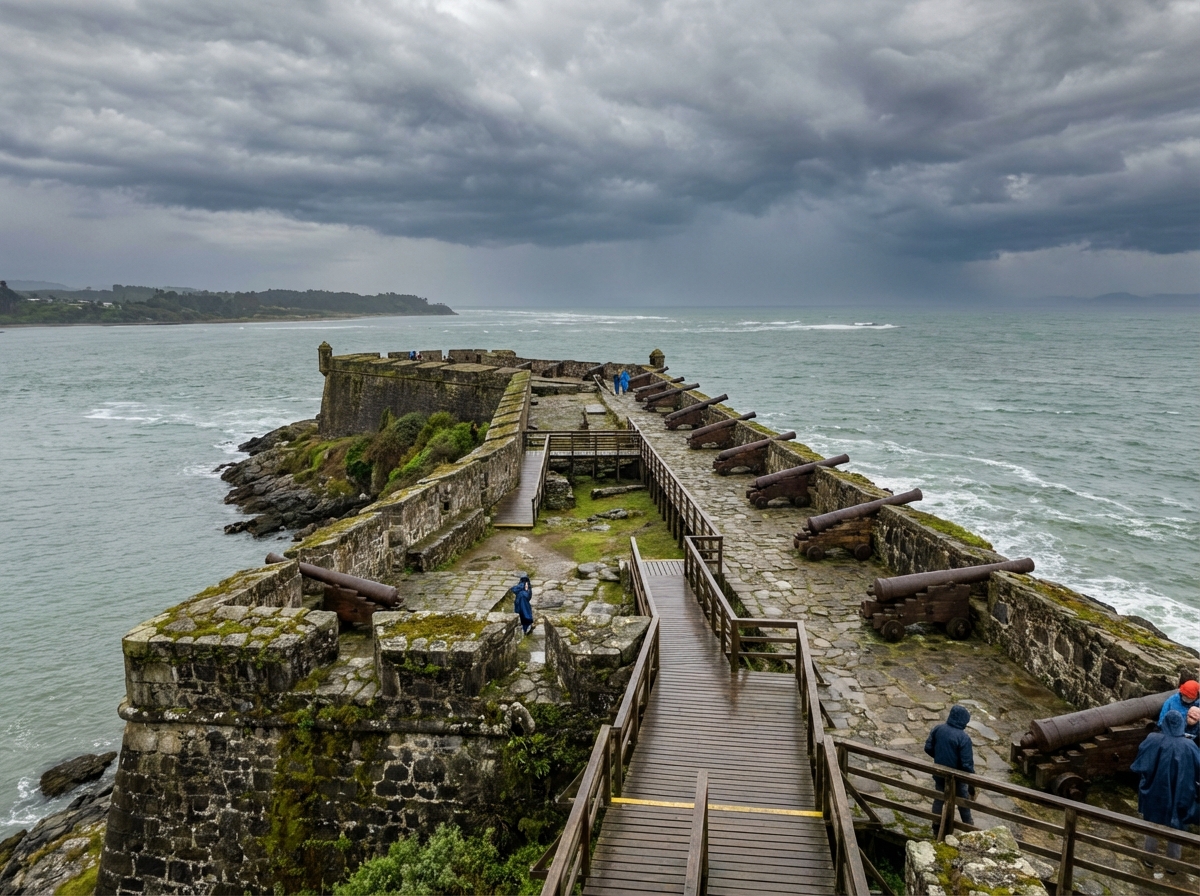 Fuerte de Niebla - Fortaleza espanola del siglo XVII con canones historicos mirando al oceano Pacifico